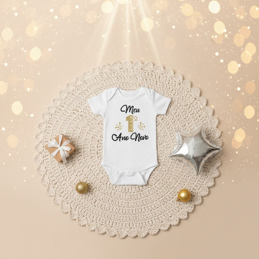 Body para Bebê Manga Curta Meu 1º Ano Novo