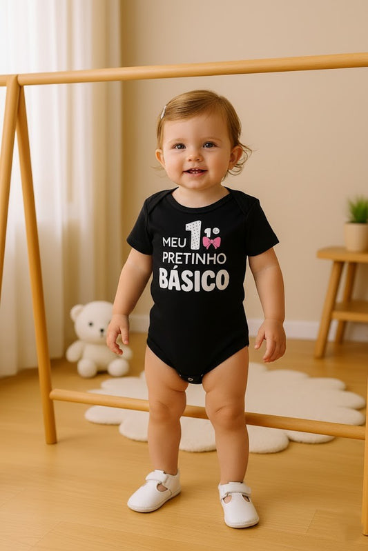 Body para Bebê Manga Curta Meu 1º Pretinho Básico