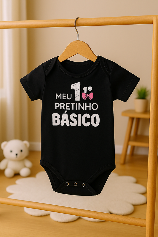 Body para Bebê Manga Curta Meu 1º Pretinho Básico