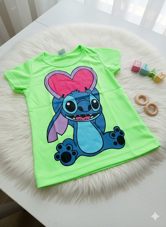 Blusa Infantil Feminina Manga Curta Stitch