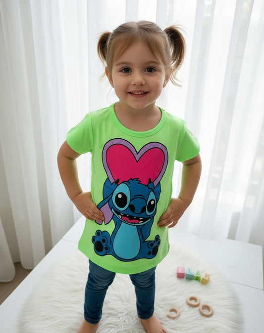 Blusa Infantil Feminina Manga Curta Stitch