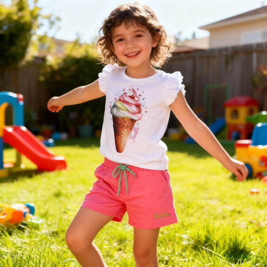 Conjunto Feminino Infantil Sorvete Branco