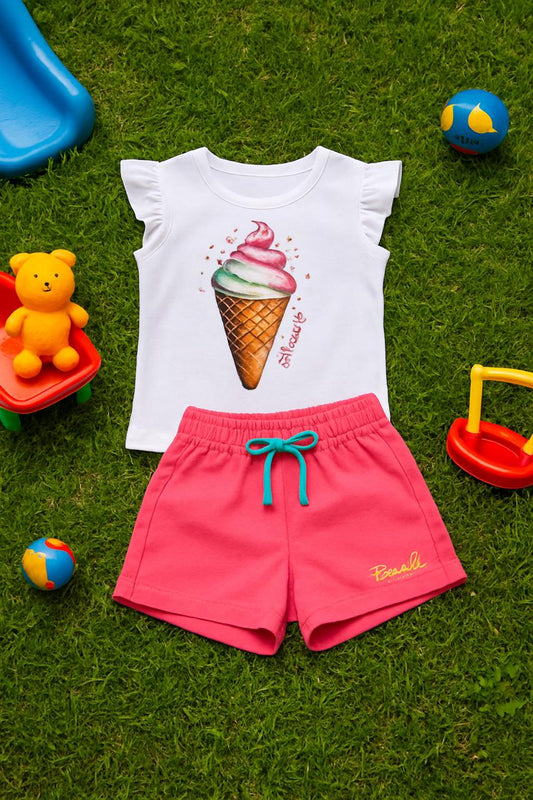 Conjunto Feminino Infantil Sorvete Branco