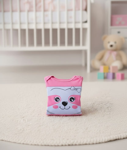 Macacão para Bebê Gatinha Rosa Manga Curta Branco