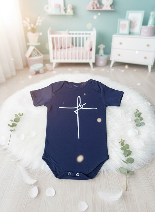 Body para Bebê Manga Curta Fé Azul Marinho
