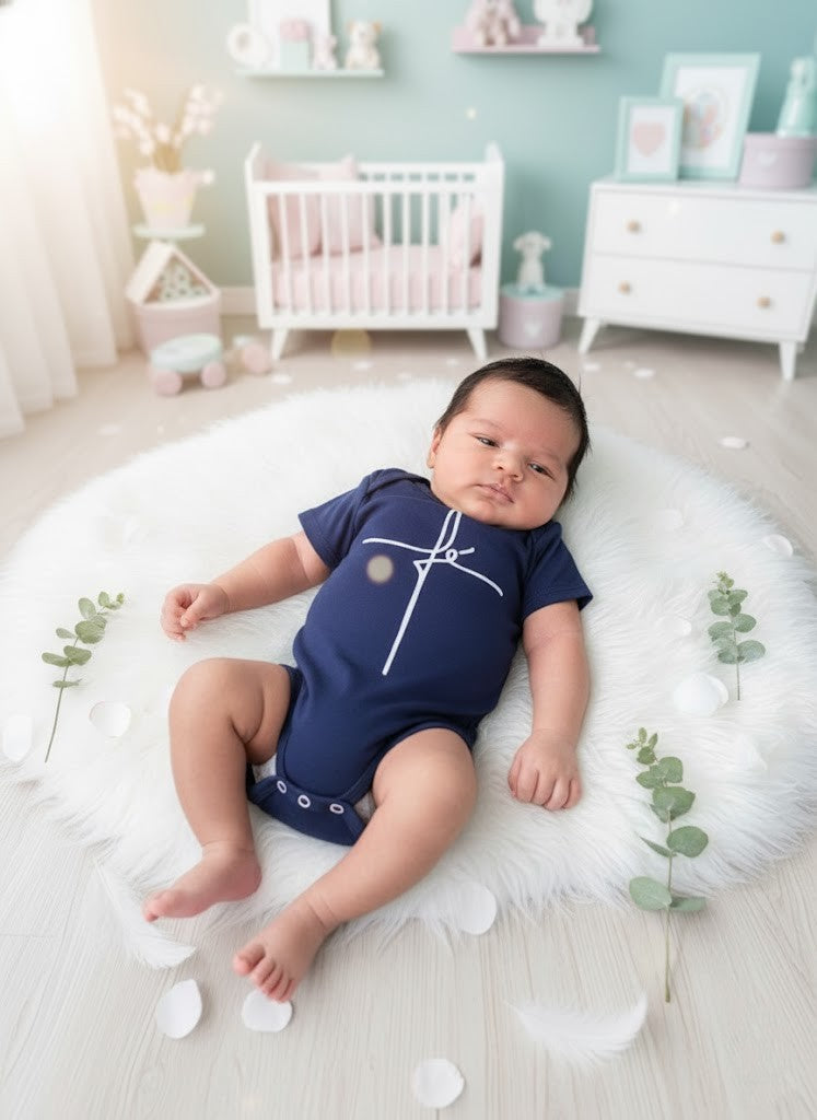 Body para Bebê Manga Curta Fé Azul Marinho