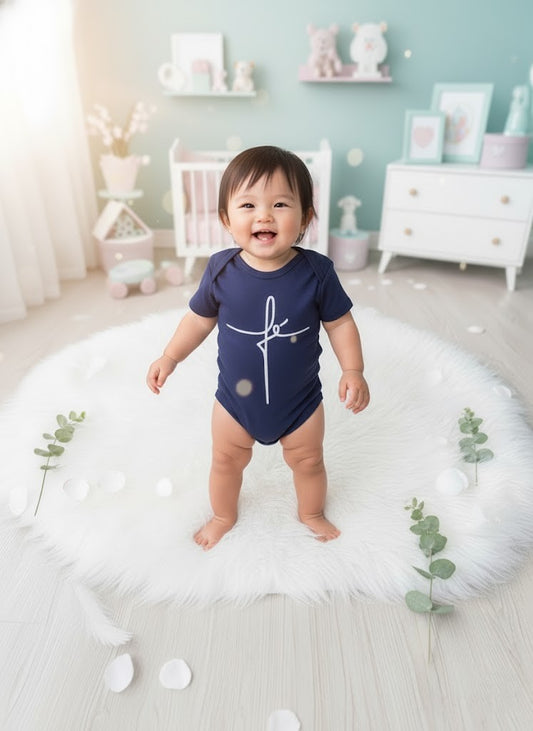 Body para Bebê Manga Curta Fé Azul Marinho