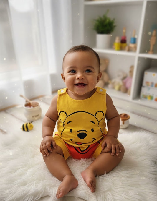 Body para Bebê Manga Curta Ursinho Pooh Amarelo