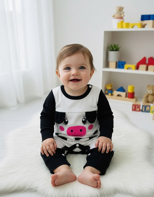 Macacão para Bebê Vaquinha Manga Curta Branco