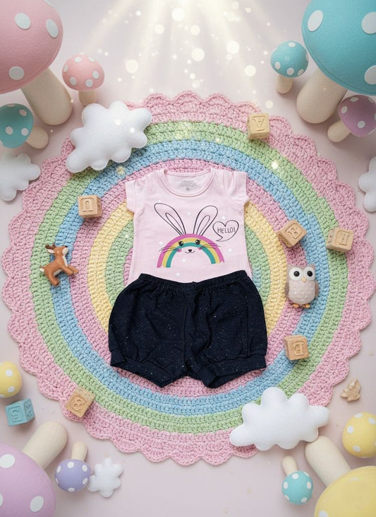 Conjunto Coelho Arco-Íris Rosa