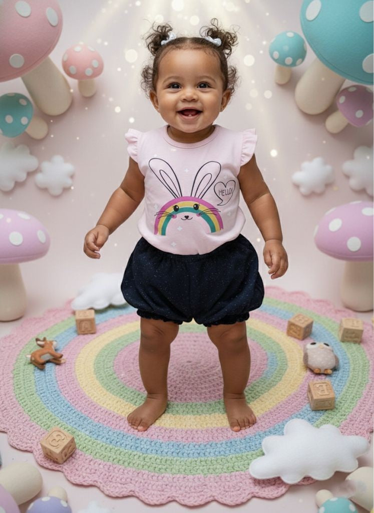 Conjunto Coelho Arco-Íris Rosa