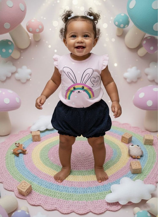 Conjunto Coelho Arco-Íris Rosa